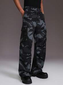 STYNVO 男士宽松迷彩印花休闲工装裤 - 黑色 - 查看 6