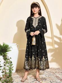 Lace Collar Woven Metallic Fabric Middle Eastern Traditional Arab Clothing,Wedding Guest Autumn - Black - View 4