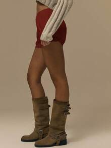 MUSERA 棉质府绸蕾丝边迷你短裤，可爱街头风，适合节日、农舍风、乡村风、复古风、夏季度假节日穿着 - 鏽棕色 - 查看 4