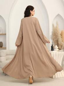 Al Najma Women's Loose Elegant Rhinestone Decorated Robe, Black Abayas - Khaki - View 6