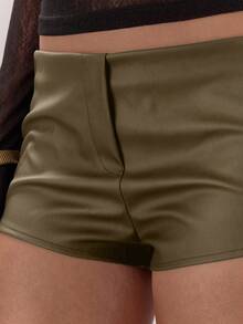 MUSERA Faux Leather Mini Shorts Classy Sexy Night Out Occasion Vacation Layered Party Chic Spring Summer Casual - Army Green - View 6