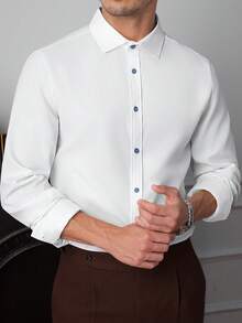 Core Aspect Áo sơ mi nam tay dài công sở chống nhăn màu trơn, mùa thu - trắng - Xem 8