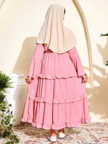 SHEIN Váy Maxi dài tay xếp nếp họa tiết hoa màu hồng cho bé gái, thích hợp cho các buổi đi chơi, đi làm, tiệc tùng, mua sắm, có thể kết hợp với áo khoác, áo khoác ngoài - Hồng - Xem 2