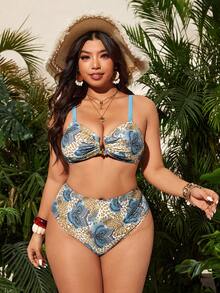 Swim Lushoire 大码豹纹性感比基尼，女士显瘦沙滩装 - 彩色 - 查看 5
