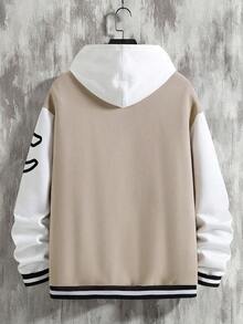 Manfinity Campus Court Men Loose Fit Letter Graphic Two Tone Varsity Jacket Without Hoodie Mens Street Wear Zip Up Designer Hoodies Men Letterman Jacket Men Mens Varsity Jacket Mens Letter Graphic Print Zip Up Hoodie - Khaki - View 2