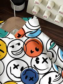 SHEIN 男婴休闲简约卡通笑脸图案宽松柔软针织连帽运动衫，适合秋冬季 - 彩色 - 查看 3