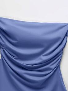 Comfortcana Women's Solid Color Pleated Bandeau Top - Blue - View 4