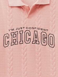 Manfinity VCAY 男式字母图案针织 Polo 衫，常春藤风格，返校季 - 藕粉色 - 查看 7