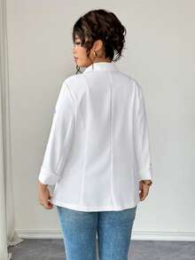 Elenzga Áo khoác blazer mỏng tay 3/4 họa tiết bướm 3D giản dị dành cho người đi làm cỡ lớn - trắng - Xem 2