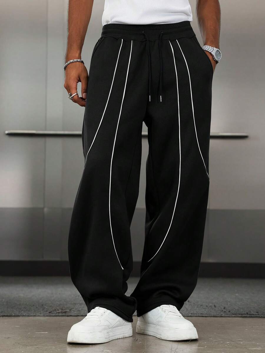 Manfinity EMRG Quần nỉ ống rộng có dây rút, túi eo cho nam - Nhiều màu - Xem 1