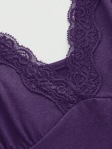 ROMWE Fairycore 女士纯色撞色蕾丝吊带背心 - 紫色 - 查看 4