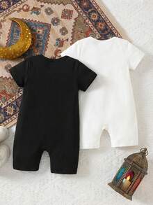 2pcs/Set Infant Toddler Cute Pattern Romper Suit, Unisex Baby Boy Girl 0-3 Years Old, Arabic Style, Islamic Clothing, Kaftan, Saudi Arabia Outfit, Formal Dress, Basic Fit For Summer Daily Indoor Outdoor, Casual, Holiday Baby Arabic Clothing Cute Baby Unisex Clothes Baby Cartoon Clothes Baby Clothes Baby Unisex Clothes Sets