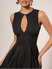 Hauture Bộ đồ liền thân không tay hở lưng phía trước ống rộng gợi cảm dành cho nữ - màu đen - Xem 2