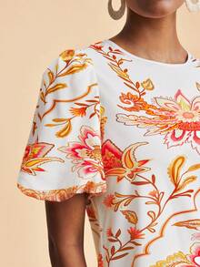 Travachic Women's Fashionable Printed Mini Dress, Suitable For Summer Vacation, Beach Chic Dress, Tropical Print Dress, Casual Going Out Outfits, Christmas Party, Elegant New Year's Eve Outfits - Multicolor - View 5