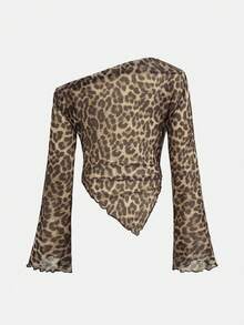 Firerie Kids Firerie Kids 少女不对称肩部设计针织印花休闲时尚亲子装上衣 - 杏色 - 查看 2