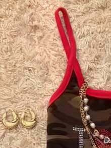 Glimmora 女士数码印花撞色滚边细肩带无袖迷彩吊带衫 - 彩色 - 查看 3