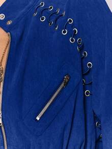 MUSERA Button Funnel Neck Detail Rib Cinched Waist Fitted Jacket Winter Going Out Everyday Night Out Casual Cool Streetwear Washed Spring - Blue - View 6