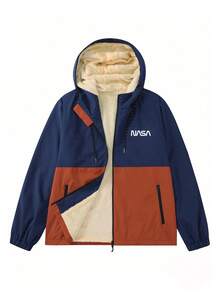 OTTIMOZO 加大码男士休闲拼接连帽夹克，多色拼接，正面印花，适合秋冬季搭配及日常穿着，送给男友/老公的必备礼物，休闲加大码男士冬季外套，日常休闲、周末旅行、户外活动、探险旅行、轻松的工作环境或半正式场合，送给男友/老公的礼物，周年纪念/生日礼物，派对、夏季假期、新年、婚礼、情人节男士冬季外套 - 彩色 - 查看 7