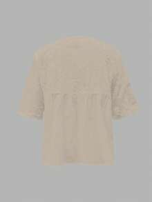 SHEIN Plus Size Casual Solid Color Floral Embroidery Patchwork Shirt - Khaki - View 2