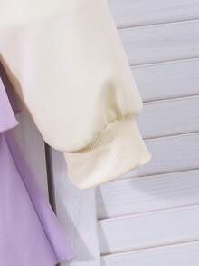 SHEIN 少女3D蝴蝶结装饰水钻长袖卫衣和蛋糕裙套装，适合日常休闲穿着和学生装扮。 - 紫色 - 查看 5