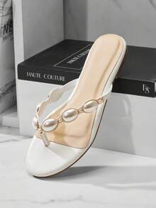 SHUZIA Dép xỏ ngón nữ mũi tròn đính kim loại - trắng - Xem 1