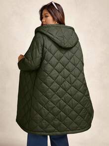 Zelara 大码女式远红外线棉质连帽拉链绗缝外套，黑色，秋冬季 - 軍綠色 - 查看 2