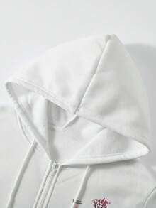 Manfinity Dauomo 秋季休闲套头衫，男士冬季外套，连帽拉链卫衣，百搭设计，梅花印花图案，日常穿着，运动休闲，白色长袖连帽衫，户外、旅行、通勤、学生适用 - 白色 - 查看 3