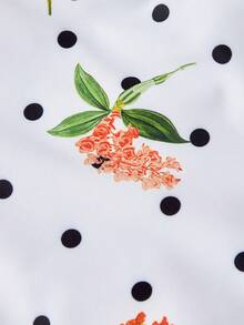 SHEIN MOD Women's Floral & Polka Dot Print Tie Shoulder One-Piece Swimsuit, Slim Fit, Beach Vacation Style, Summer, Polka Dot, Flower Print, Cute, Kawaii, Swimwear Set, Vacation Outfits Women - Multicolor - View 8