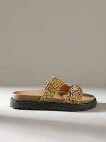 Solecia Women's Leopard Print Buckle Design Fashion Casual Slide Sandals - Dark Green - View 6