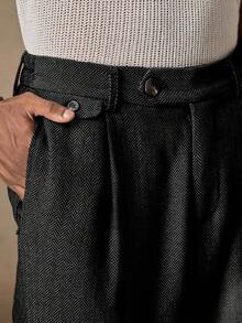 AKNOTIC Business Casual 男士梭织休闲宽松直筒裤，时尚日常穿着 - 黑色 - 查看 1