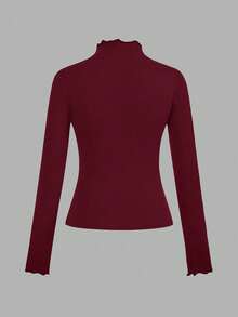 SHEIN EZwear 两件装女士纯色立领修身百搭长袖T恤，适合秋冬季通勤穿着 - 彩色 - 查看 5