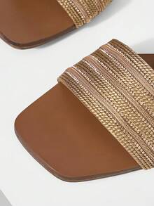 MOTF WOMEN'S CASUAL FASHION COMMUTE VACATION STYLE WOVEN OPEN TOE FLAT SANDALS SPRING SHOES - Champagne - View 3