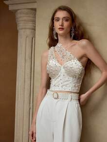 MOTF PREMIUM 仿珍珠单肩上衣