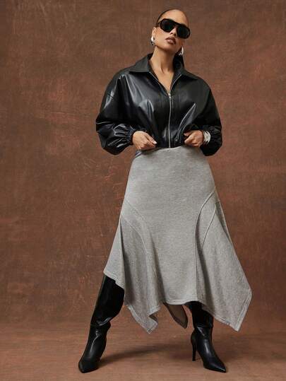 Vixey Heather Grey Handkerchief Hem Midi Sweatshirt Skirt