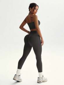 SHEIN Sports 女士纯色露脐吊带背心和紧身裤运动套装 - 彩色 - 查看 6