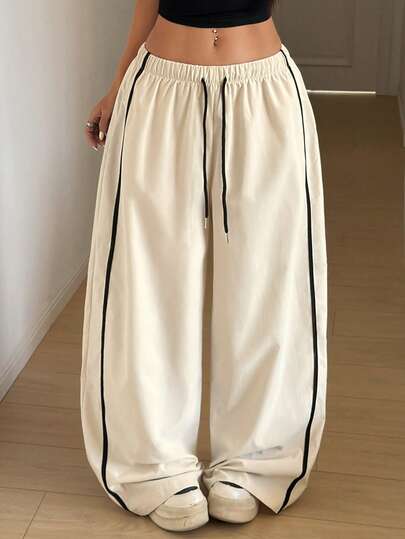 StreetHx Pantalones deportivos casuales de pierna ancha con cintura con cordón