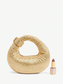 SHEIN BAE 1 chiếc Túi cầm tay hình trăng lưỡi liềm lấp lánh dành cho nữ, Túi đính đá Abacus sang trọng cho bữa tiệc, Túi dạ hội pha lê sang trọng Relaxed Feel, Túi xách tay, Túi lấp lánh/Túi lấp lánh, Túi dự tiệc nhỏ, Quà tặng ngày lễ tình nhân thú vị - Vàng - Xem 4