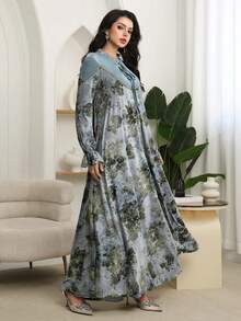 SHEIN Najma Women's Loose Fit Ruffled Hem Long Sleeve Dress, Autumn/Winter - Baby Blue - View 4