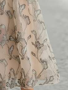 Balvessa Elegant Leaf Pattern Long Formal Dress For Women, Spring/Autumn