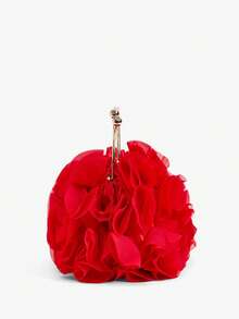 SHEIN BAE Women Elegant Floral Pleated Satin Evening Clutch Party Bag Purse Handbag– Chic Chiffon Petal Handbag With Chain Strap, Perfect For Bride, Weddings, Proms, Sorority Formals, Graduation Parties, Spring Galas, Weddings, Cocktail Events, And Special Occasions (Random Pattern) - Red - View 6