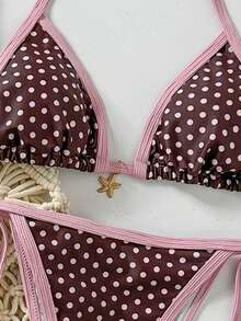 Swim Mod Women's Random Print Halter Metal Decor Bikini Set, Spring/Summer - Multicolor - View 4