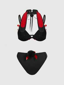 ROMWE Kawaii Halloween Cosplay Sexy Bunny Girl 3-Piece Outfit - Black - View 2