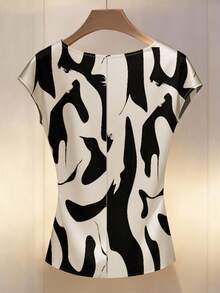 Franclia 女士全印花V领垂褶优雅时尚衬衫，斑马纹上衣，女士工作上衣，图案上衣，豹纹上衣，奶牛纹上衣，豹纹上衣 - 彩色 - 查看 2