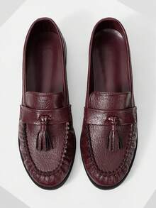 MOTF WOMEN TASSEL PU LEATHER LOAFERS SHOES VALENTINE'S DAY - Burgundy - View 4