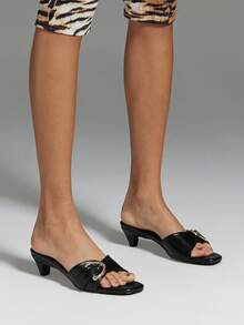 SHUZIA 女士时尚简约搭扣单带小猫跟凉鞋 - 黑色 - 查看 2