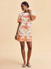 Travachic Women's Fashionable Printed Mini Dress, Suitable For Summer Vacation, Beach Chic Dress, Tropical Print Dress, Casual Going Out Outfits, Christmas Party, Elegant New Year's Eve Outfits - Multicolor - View 6