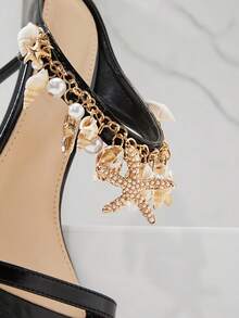 SHUZIA Sandalias de tacón de aguja con punta redonda y correa de cadena, elegantes para mujer - Negro - Ver 7