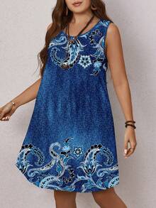 EMERY ROSE Plus Size Women's Casual Simple Round Neck Sleeveless Dress, Summer,Beach Dress Sundress,Holiday Outfits Boho Suitable For Going Out Chic Dress,Spring/Vacation - Blue - View 5