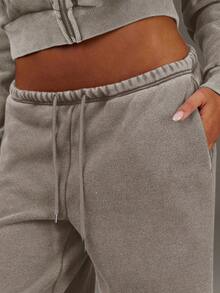 Women's Drawstring Waist Pockets Wide Leg Loose Sweatpants - Light Grey - View 2