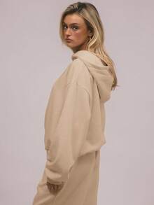 MUSERA 超大款抓绒连帽卫衣，适合毕业季、返校季、毕业典礼、教师节等场合，女士款，冬季休闲返校季必备 - 杏色 - 查看 2